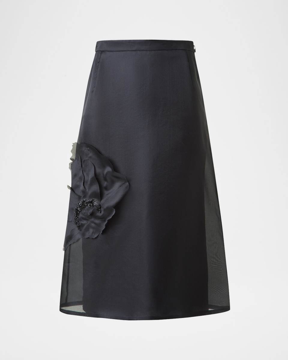 Anemone Corsage Organza Midi Skirt
